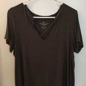 AEO Soft & Sexy Strappy Split-Neck T-Shirt